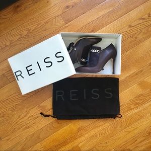 REISS Mohair Leather Burgundy Ankle Boots